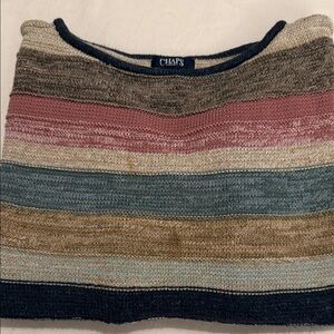 Chaps Ralph Lauren Striped Knit Sweater with Button Shoulder Detail | Petite L